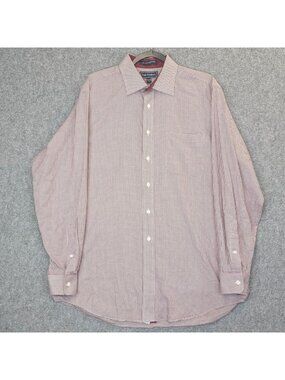 Paul Fredrick Mens 16.5 35 Dress Shirt Maroon White Button Down Long Sleeve